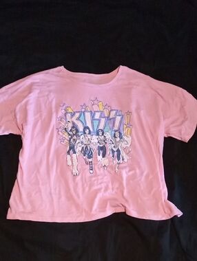 Kiss Pink Graphic Kids Tee with Band Art